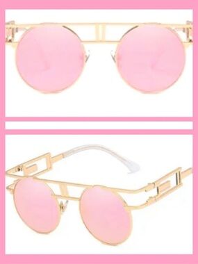 “CIAO BELLA” PINK MIRROR GOLD‎ FRAMED RETRO CIRCLE OR ROUND SUNNIES